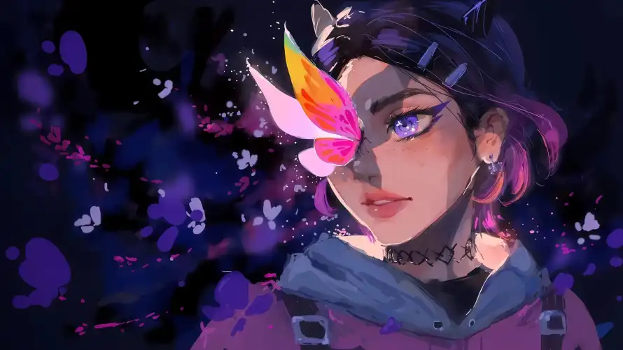 4k暮蝶壁纸 - 无畏契约 - 游戏角色 - 紫色背景「哲风壁纸」