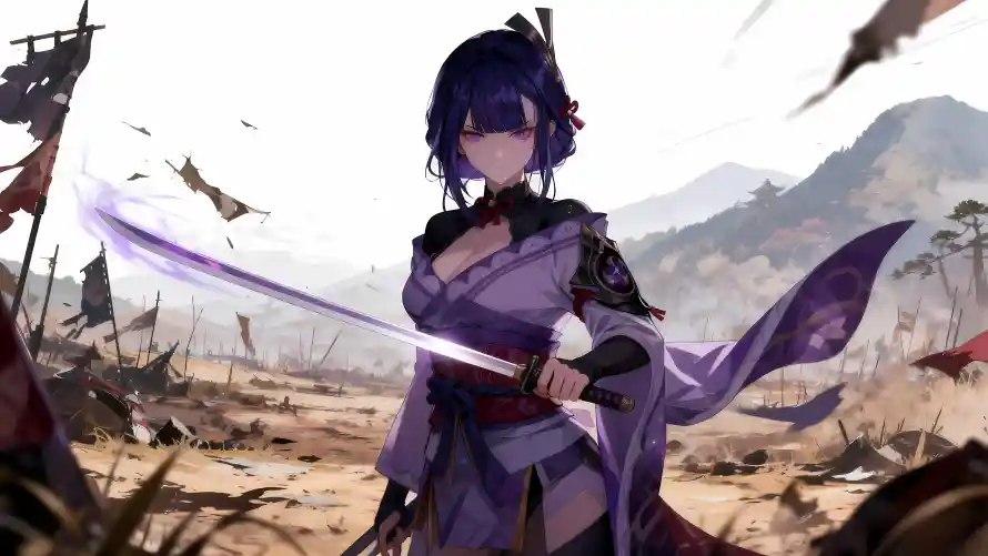 3k剑光壁纸-雷电将军与紫发-壁纸推荐「哲风壁纸」