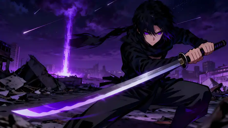 4k剑光壁纸 - 剑刃 - 废墟 - 紫电「哲风壁纸」