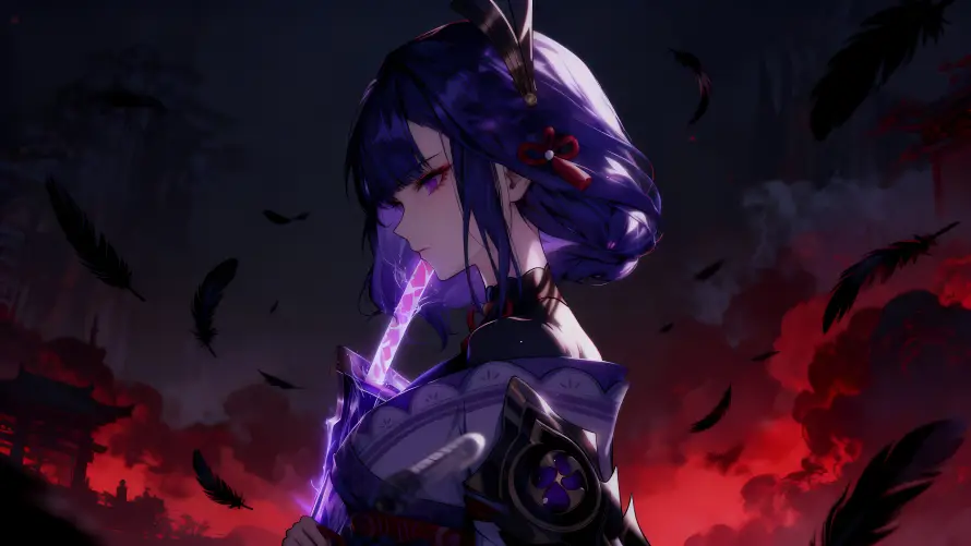 4k剑光壁纸 - 原神 - 紫刃 - 暗红背景「哲风壁纸」