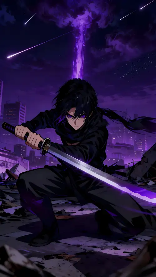 4k剑光壁纸 - 动漫少年 - 少年侠客 - 废墟城市「哲风壁纸」
