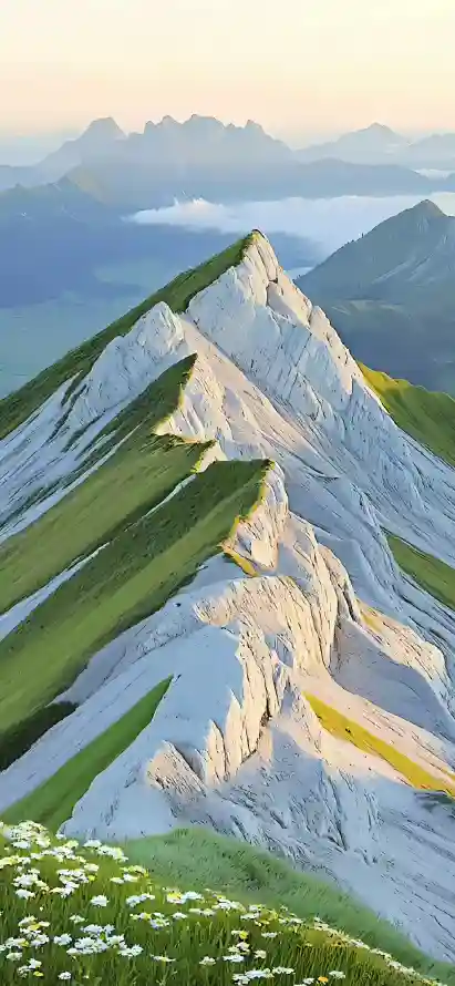 4k山脉壁纸 - 晨雾 - 草地 - 野花「哲风壁纸」