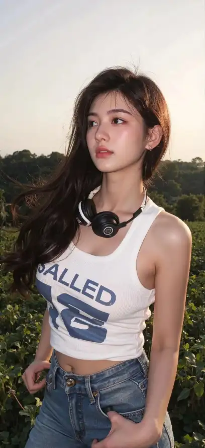 4k户外壁纸 - 白衣 - 美女 - 耳机「哲风壁纸」