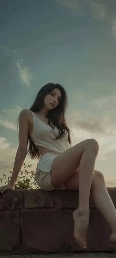 4k坐姿壁纸 - 天空 - 户外 - 砖墙「哲风壁纸」