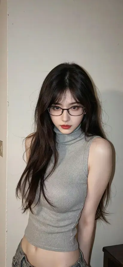 4k室内壁纸 - 眼镜 - 美女 - 长发「哲风壁纸」