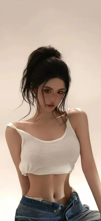 4k美女壁纸 - Ios - 牛仔裤 - 露脐装「哲风壁纸」
