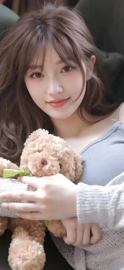 4k抱熊壁纸 - 温柔 - 美女 - Ios「哲风壁纸」