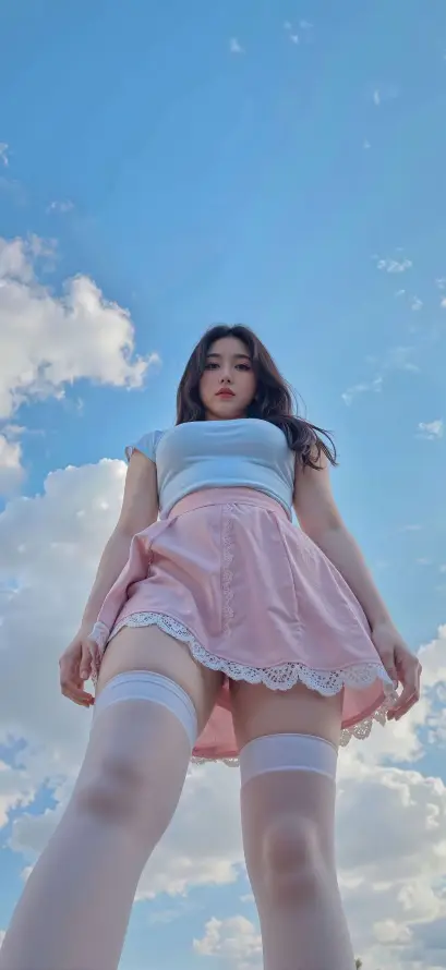 4k女孩壁纸 - 白云 - 美女 - 蓝天「哲风壁纸」