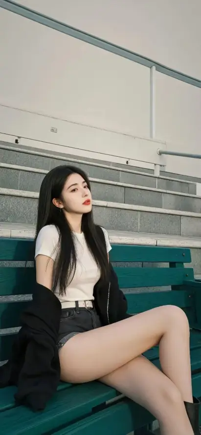 4k白衣壁纸 - 美女 - 长椅 - 黑裤「哲风壁纸」
