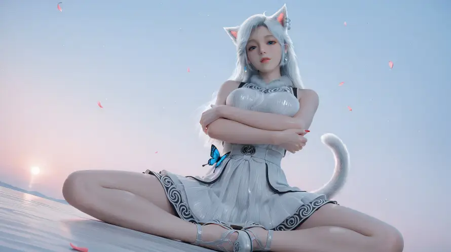 4k坐姿壁纸 - 海面 - 猫尾 - 猫耳「哲风壁纸」 4k坐姿壁纸 - 海面 - 猫尾 - 猫耳「哲风壁纸」