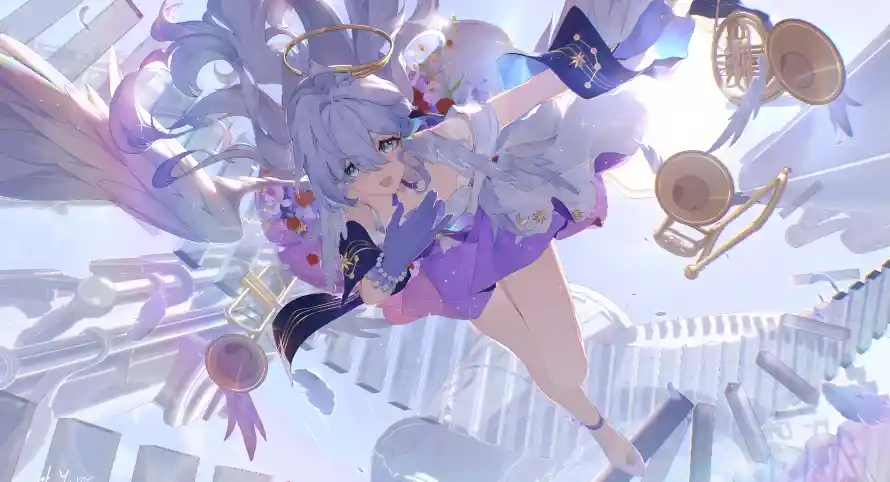 4k崩坏壁纸 - 翅膀 - 知更鸟 - 城市背景「哲风壁纸」