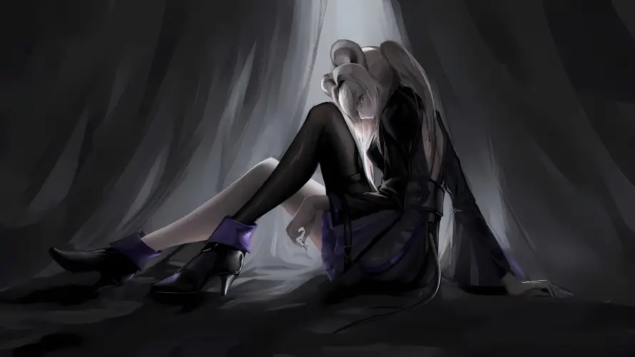 4k坐姿壁纸 - 紫色 - 黑丝 - 林雨霞「哲风壁纸」
