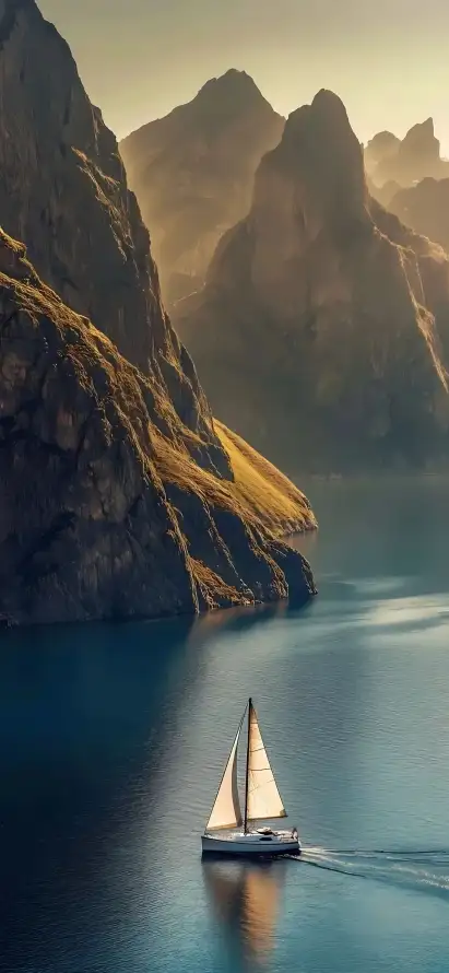 4k倒影壁纸 - 山 - 峡湾 - 帆船「哲风壁纸」