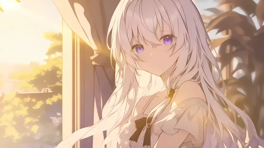 4k白发壁纸 - 窗边 - 紫瞳 - 阳光「哲风壁纸」 4k白发壁纸 - 窗边 - 紫瞳 - 阳光「哲风壁纸」