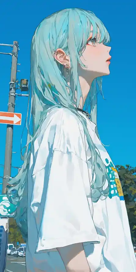 4k少女壁纸 - 蓝发 - 蓝色 - 街道「哲风壁纸」