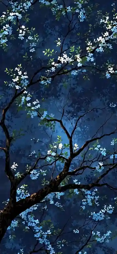 4k夜空壁纸 - 树干 - 树枝 - 花卉「哲风壁纸」