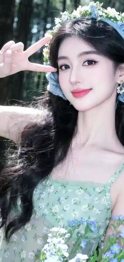 4k森系壁纸 - 清新 - 绿裙 - 美女「哲风壁纸」