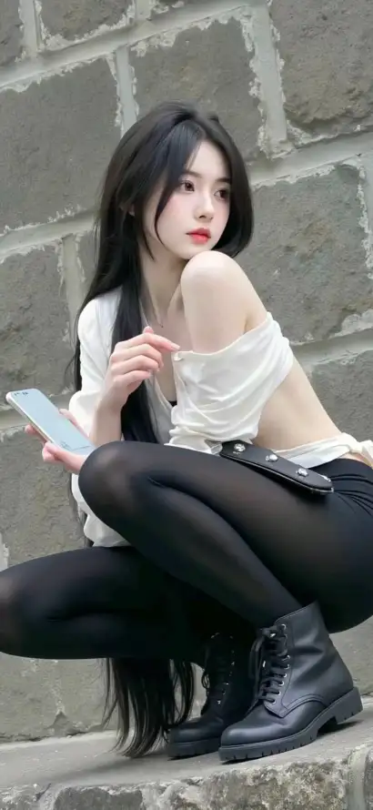 4k白衣壁纸 - 石墙 - 美女 - 靴子「哲风壁纸」