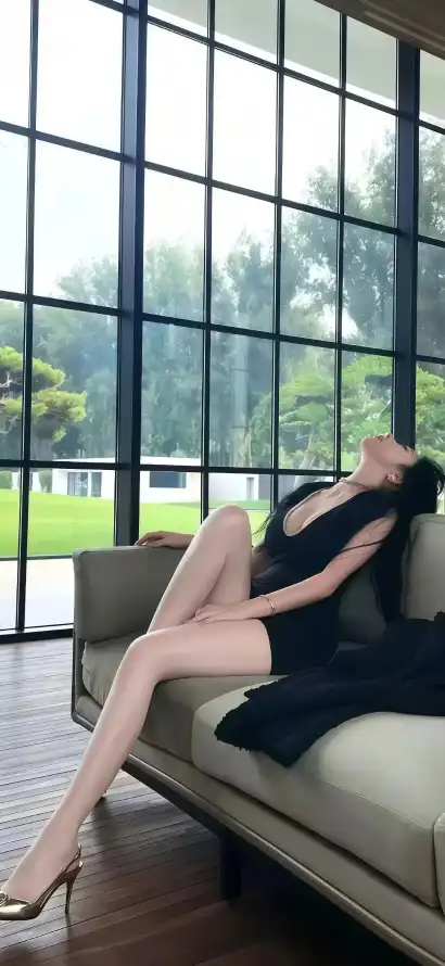 4k沙发壁纸 - 美女 - 草地 - 黑衣「哲风壁纸」