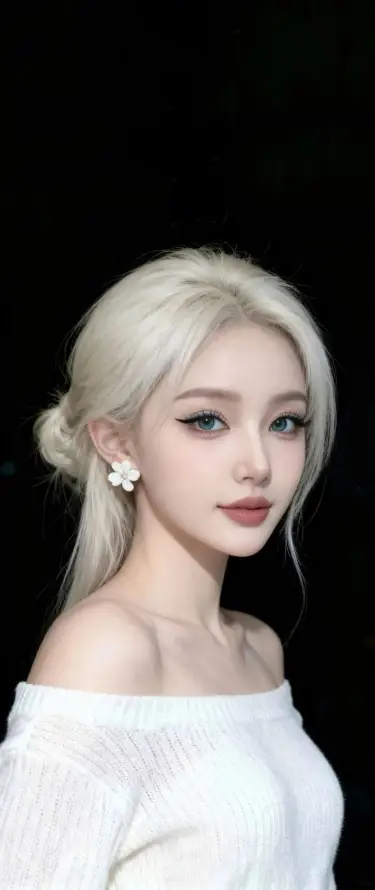 4k白发壁纸 - 美女 - 耳环 - 露肩「哲风壁纸」