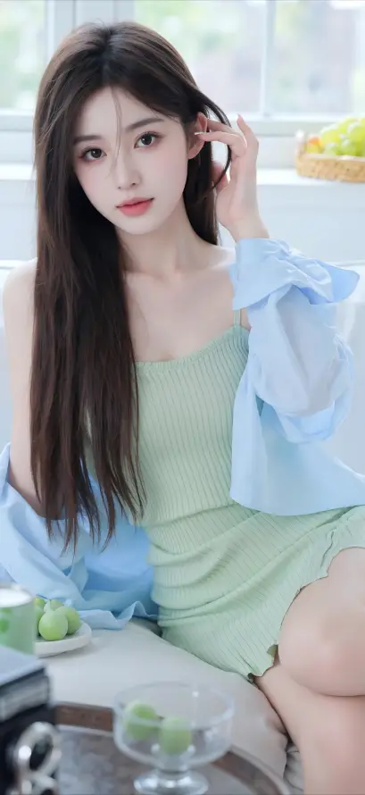 4k清新壁纸 - 绿裙 - 美女 - 长发「哲风壁纸」