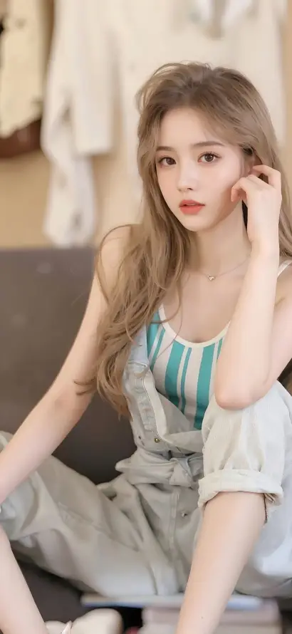 4k室内壁纸 - 美女 - Ios - 背带裤「哲风壁纸」