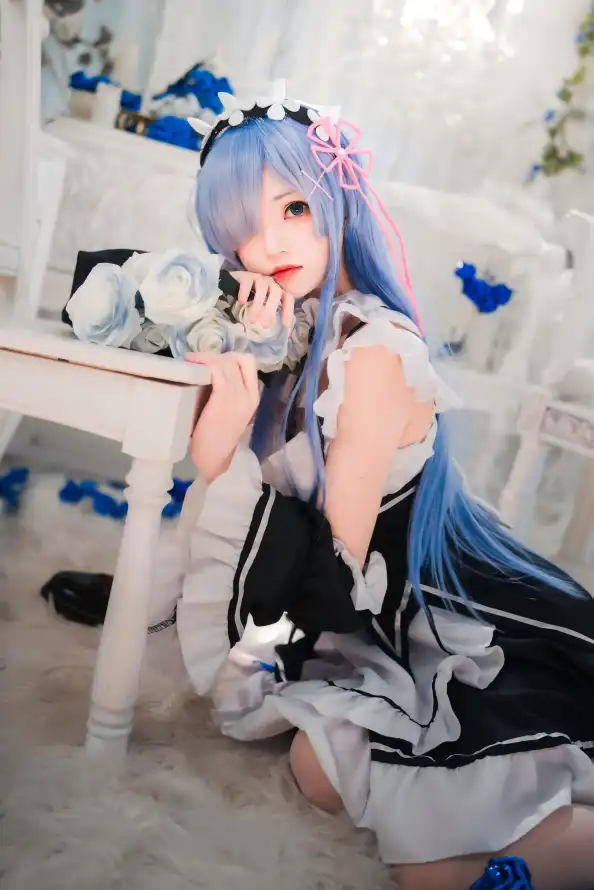 4k蓝发壁纸 - 蕾姆 - cos - 女仆装「哲风壁纸」