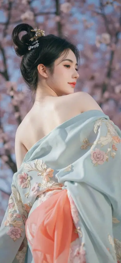 4k古装壁纸 - 樱花 - 汉服 - 背影「哲风壁纸」