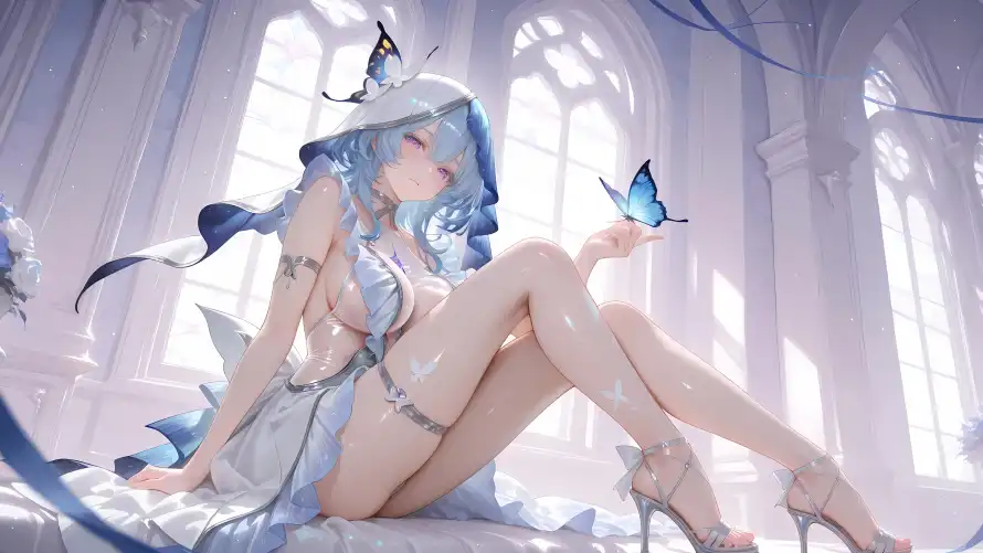 4k蓝发壁纸 - 蝴蝶 - 鸣潮 - 守岸人「哲风壁纸」