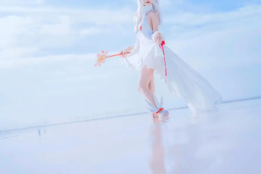 4k白衣壁纸 - 盐湖 - 美女 - 蓝天「哲风壁纸」