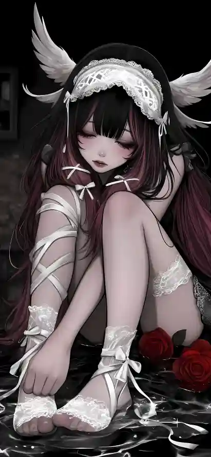 4k天使壁纸 - 暗黑 - 绷带 - 蕾丝「哲风壁纸」