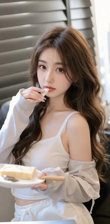 4k吊带壁纸 - 居家 - 早餐 - 美女「哲风壁纸」