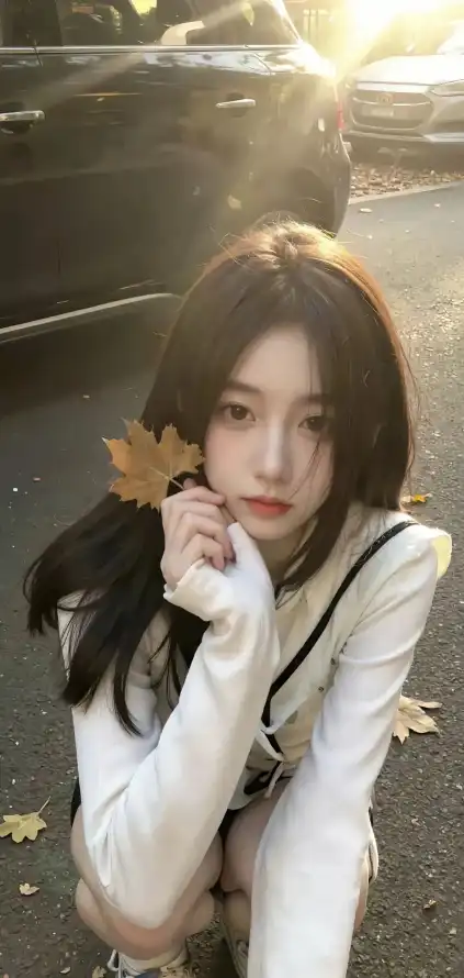 4k枫叶壁纸 - 美女 - 街道 - 长发「哲风壁纸」