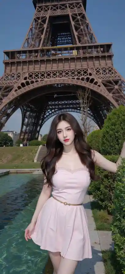 4k巴黎壁纸 - 水池 - 绿植 - 美女「哲风壁纸」