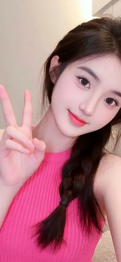 4k室内壁纸 - 比耶 - 粉色 - 美女「哲风壁纸」