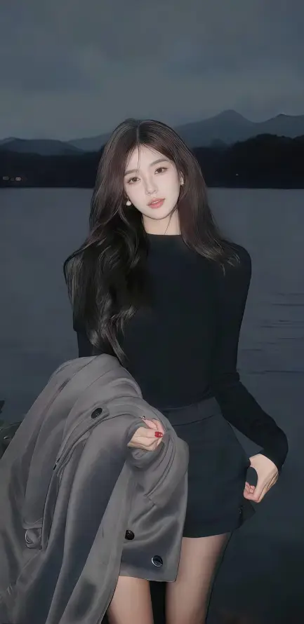 4k夜色壁纸 - 湖泊 - 美女 - 远山「哲风壁纸」