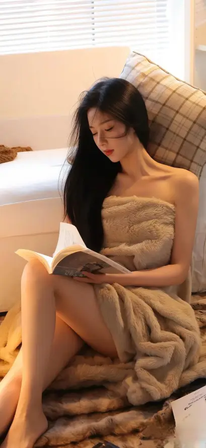 4k室内壁纸 - 毛绒 - 浴巾 - 看书「哲风壁纸」