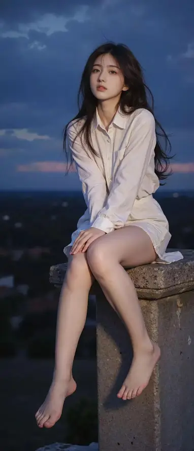 4k天台壁纸 - 睡衣 - 美女 - 赤脚「哲风壁纸」