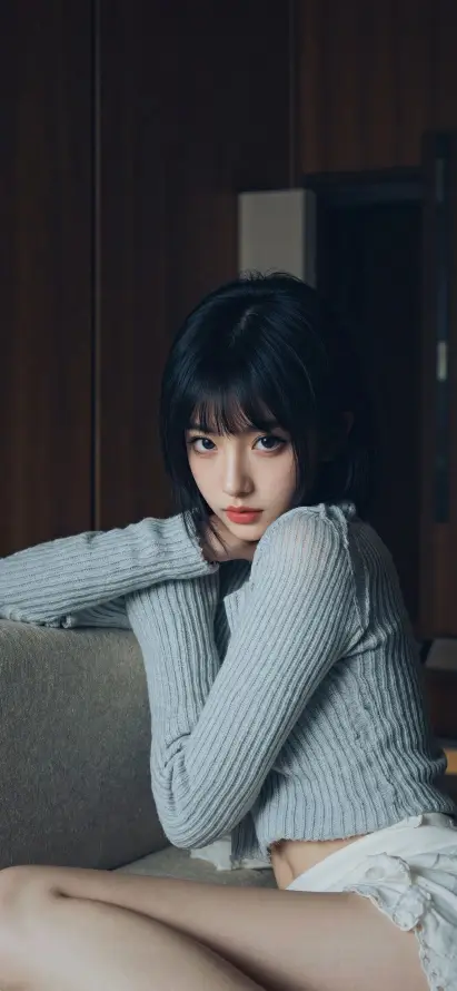 4k室内壁纸 - 短发 - 短裤 - 美女「哲风壁纸」