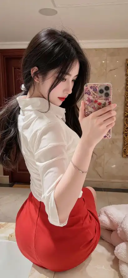 4k室内壁纸 - 红衣 - 红裙 - 美女「哲风壁纸」