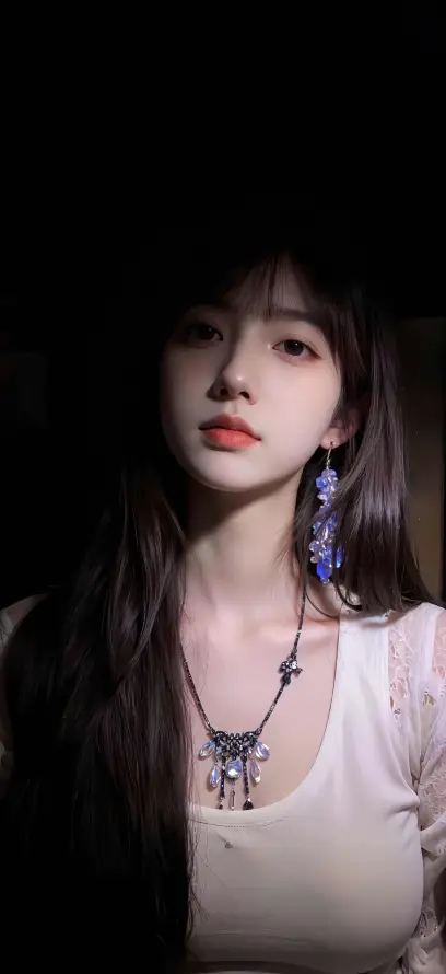 4k暗色壁纸 - 红唇 - 美女 - 项链「哲风壁纸」