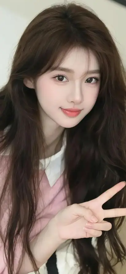 4k可爱壁纸 - 比耶 - 美女 - 长发「哲风壁纸」