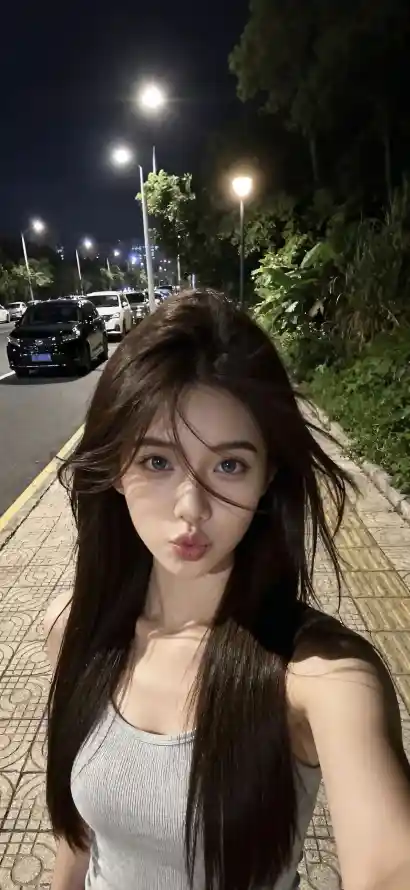 4k夜景壁纸 - 美女 - 自拍 - 街道「哲风壁纸」