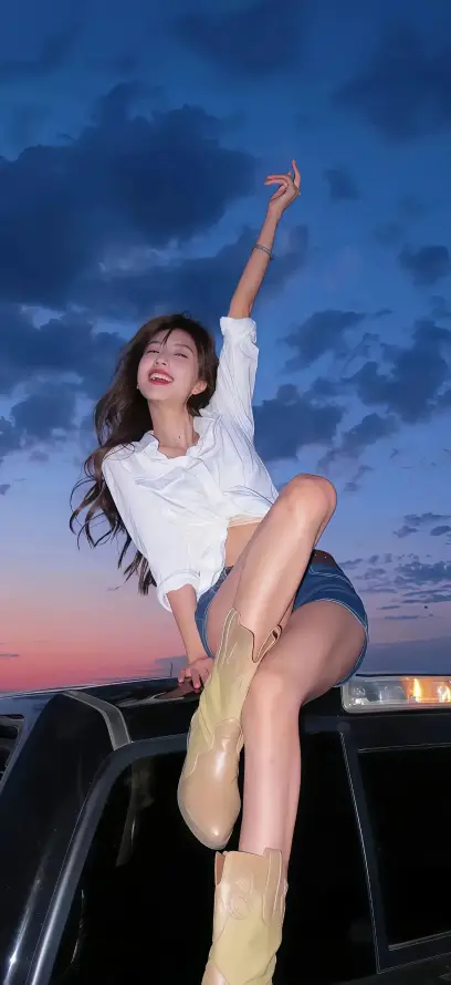 4k美女壁纸 - 车顶 - 靴子 - 黄昏「哲风壁纸」