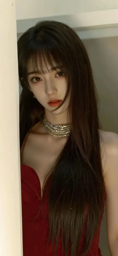 4k室内壁纸 - 红唇 - 美女 - 长发「哲风壁纸」