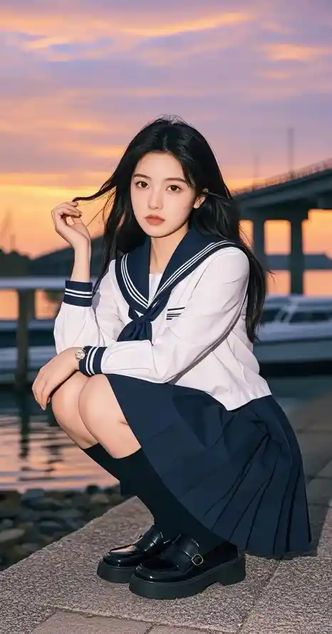 4k人物壁纸 - 日系 - 晚霞 - 校服「哲风壁纸」