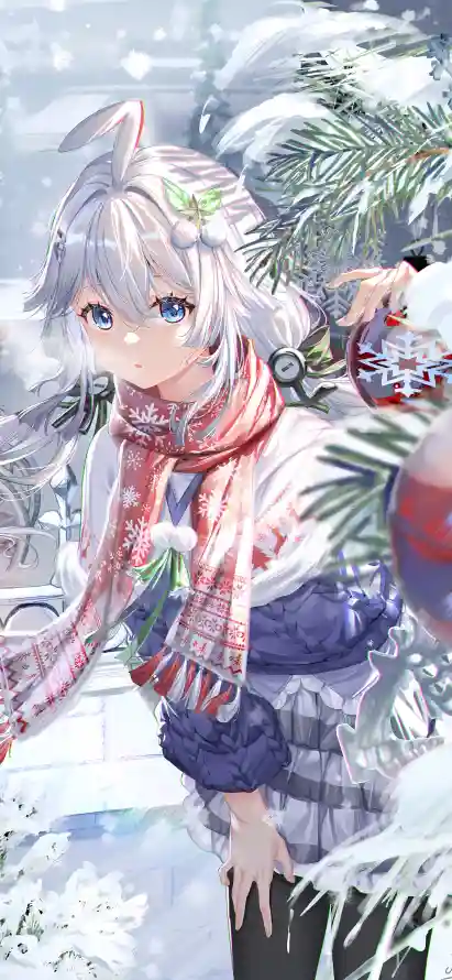 4k冬日壁纸 - 冬装 - 围巾 - 蓝发「哲风壁纸」