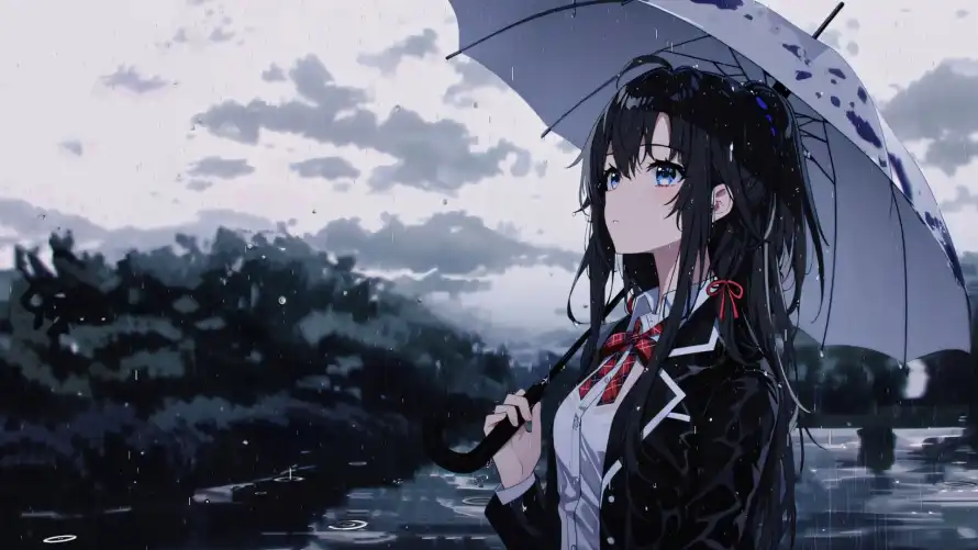 4k下雪壁纸 - 撑伞 - 树木 - 校服「哲风壁纸」