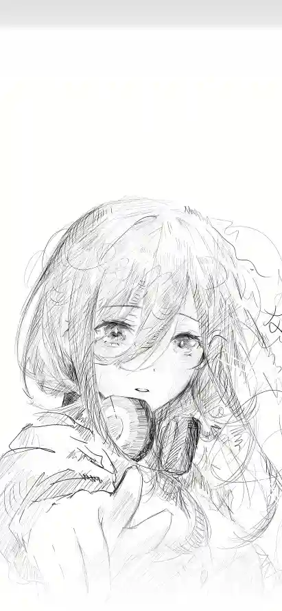 4k少女壁纸 - 手绘 - 素描 - 耳机「哲风壁纸」