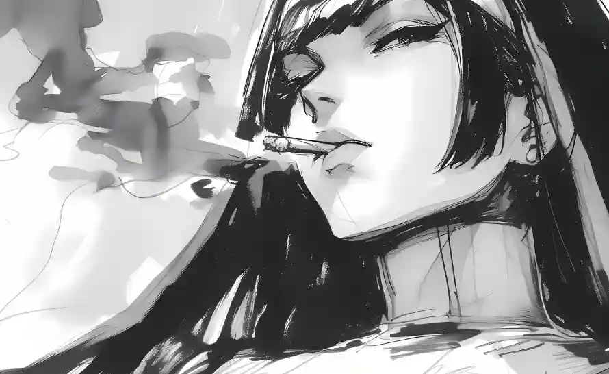 4k修女壁纸 - 抽烟 - 黑白 - 修女插画「哲风壁纸」